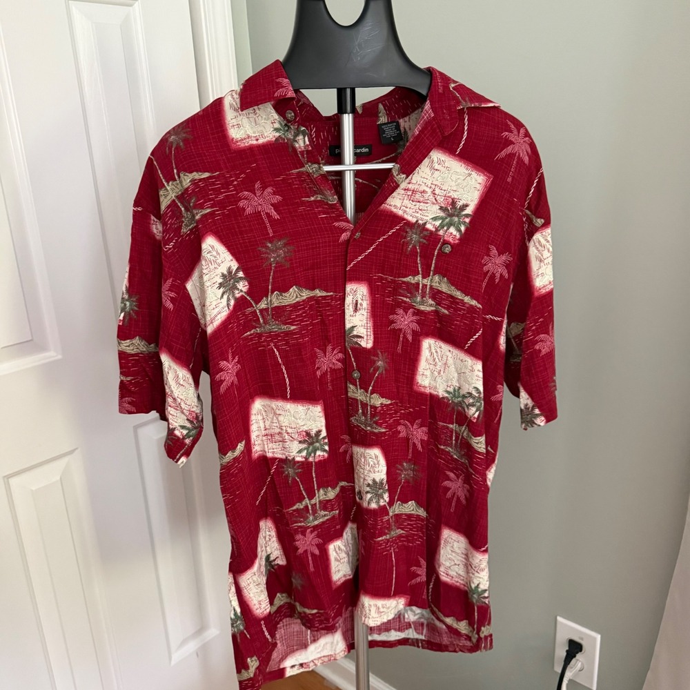 Pierre Cardin Hawaiian Camp Shirt Rayon Button Up Mens Size Large